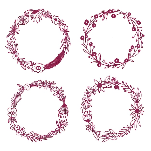 Free vector engraving hand drawn floral wreaths collection