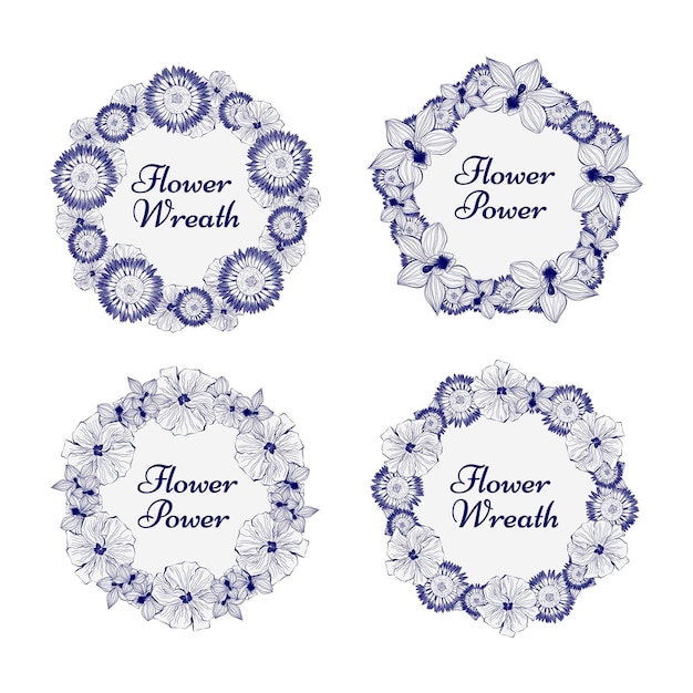 Free vector engraving hand drawn floral wreaths collection