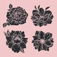 Free vector engraving hand drawn flower collection