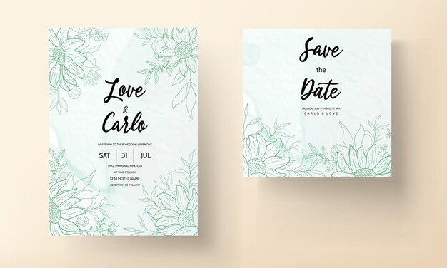 Engraving Hand Drawn Flower and Leaves Wedding Invitation – Free Vector Download