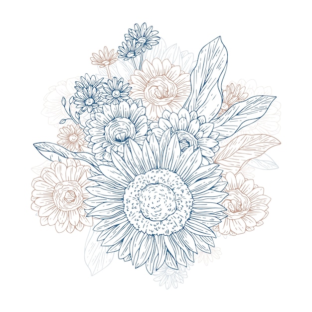 Free Vector engraving hand drawn flower