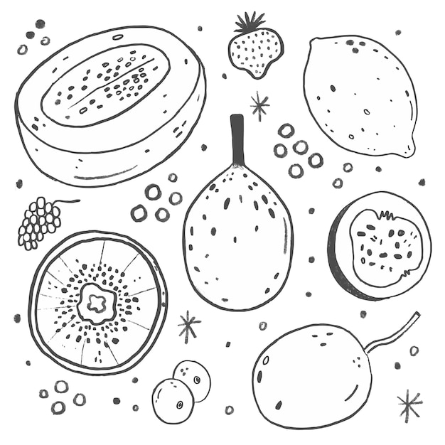 Гравюра рисованной коллекции фруктов