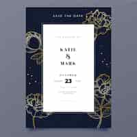 Free vector engraving hand drawn golden wedding invitation template