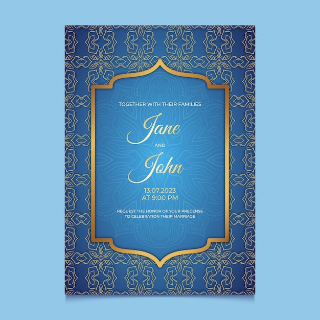 Free vector engraving hand drawn golden wedding invitation template