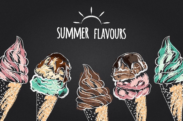 Free vector engraving hand drawn ice cream blackboard background