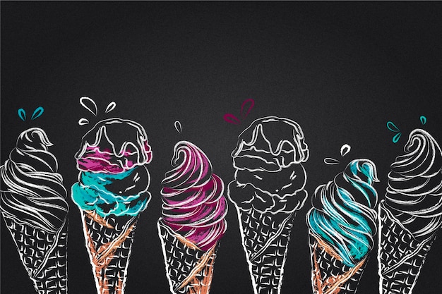 Fondo disegnato a mano della lavagna del gelato dell'incisione