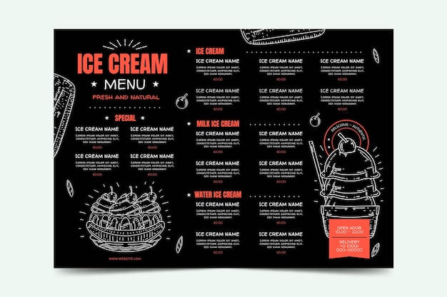 Engraving hand drawn ice cream blackboard menu template