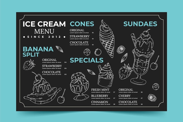 Free vector engraving hand drawn ice cream blackboard menu