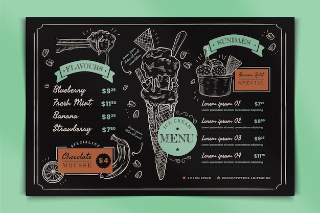 Free vector engraving hand drawn ice cream blackboard menu
