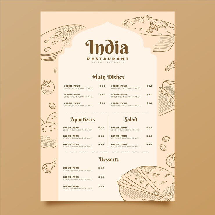 Free Vector engraving hand drawn indian menu