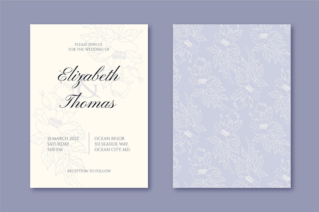 Engraving hand drawn minimal wedding invitation template