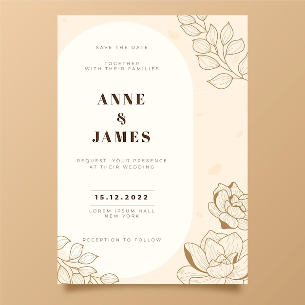 Engraving hand drawn minimal wedding invitation template