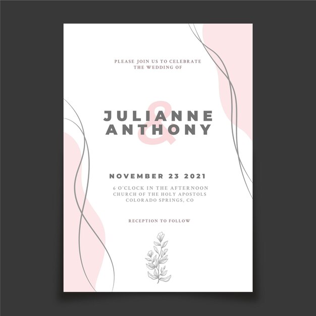 Engraving hand drawn minimal wedding invitation template