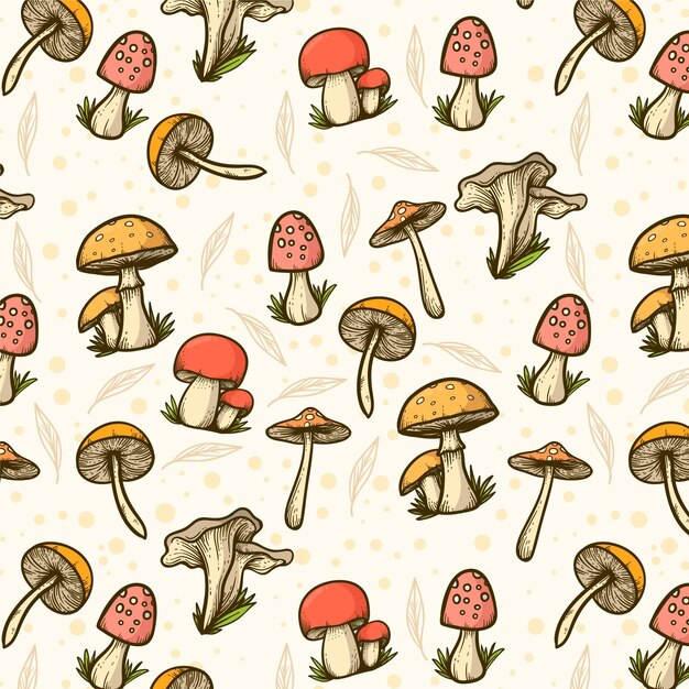 Engraving hand drawn mushroom pattern