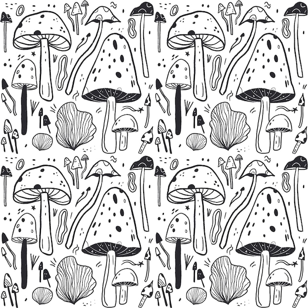 Бесплатное векторное изображение Гравюра рисованной грибной узор