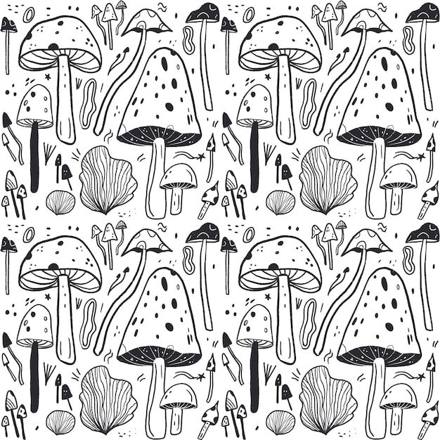 Engraving hand drawn mushroom pattern