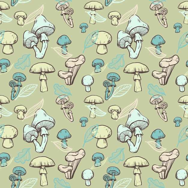 Engraving hand drawn mushroom pattern