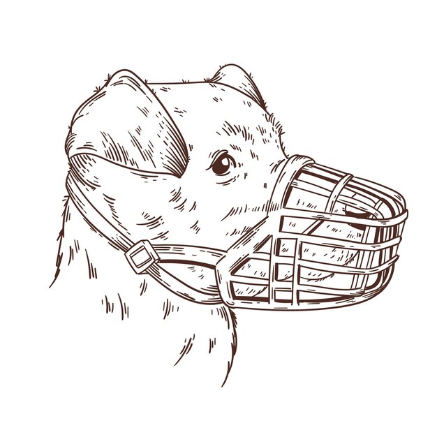 Engraving hand drawn muzzled dog