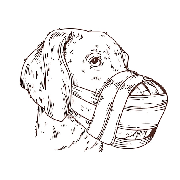 Free vector engraving hand drawn muzzled dog