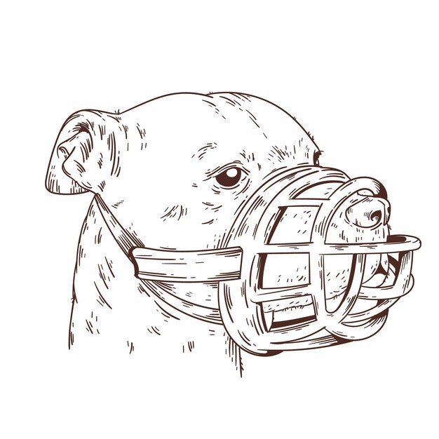 Engraving hand drawn muzzled dog