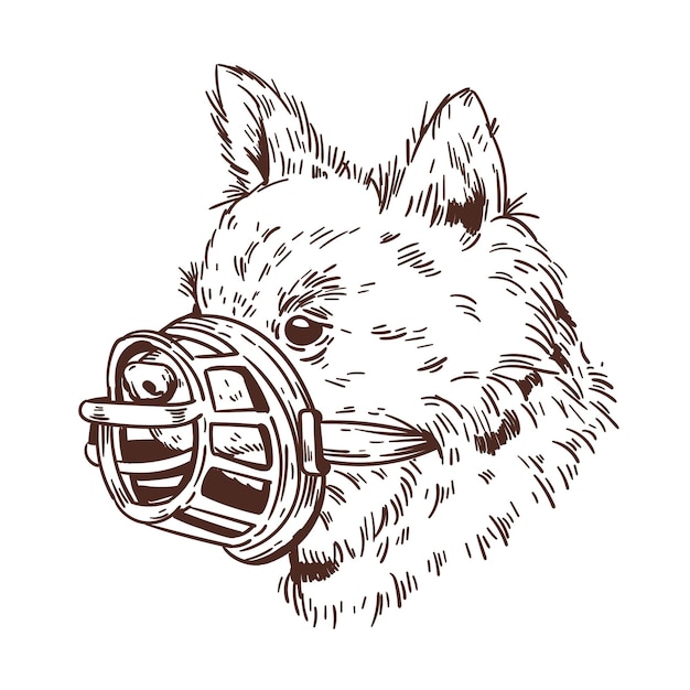 Engraving hand drawn muzzled dog