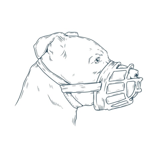 Engraving hand drawn muzzled dog