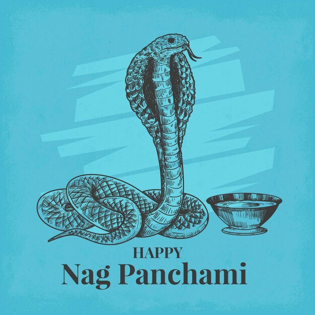 Engraving hand drawn nag panchami illustration