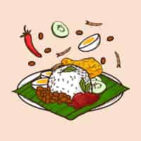 Vettore gratuito incisione disegnata a mano nasi lemak