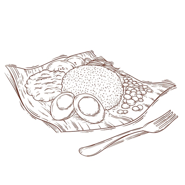 Engraving hand drawn nasi lemak