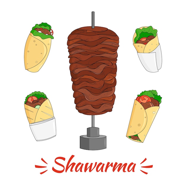 무료 벡터 손으로 그린 영양가있는 shawarma 그림 조각