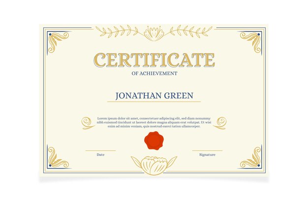 Engraving hand drawn ornamental certificate template