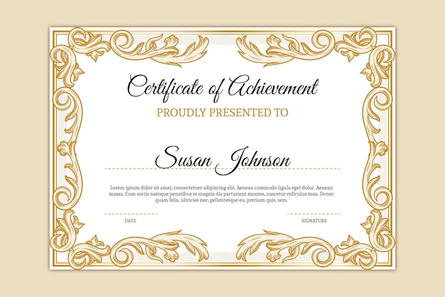 Free vector engraving hand drawn ornamental certificate template