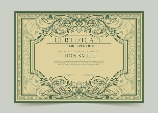 Engraving hand drawn ornamental certificate