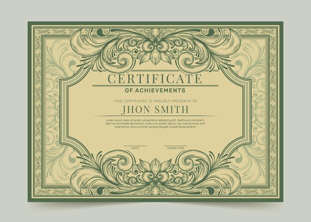 Engraving hand drawn ornamental certificate