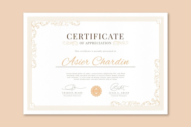 Engraving hand drawn ornamental certificate