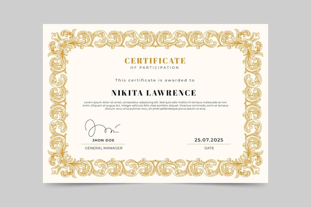 Free vector engraving hand drawn ornamental certificate