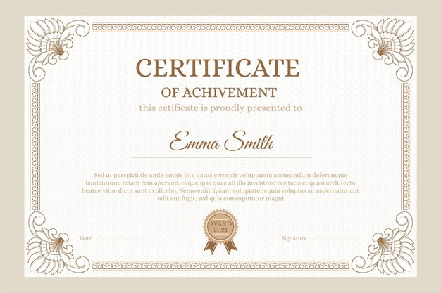 Engraving hand drawn ornamental certificate