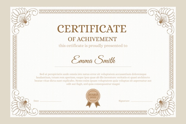 Engraving hand drawn ornamental certificate