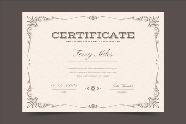 Engraving hand drawn ornamental certificate