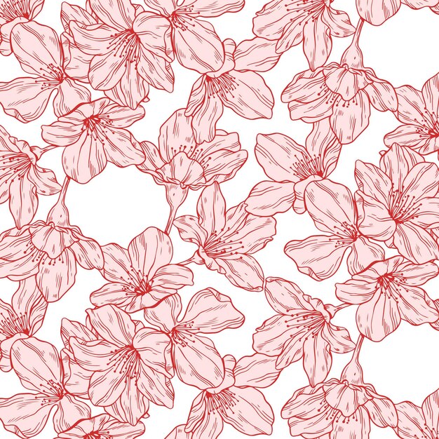 Engraving hand drawn pressed flowers pattern