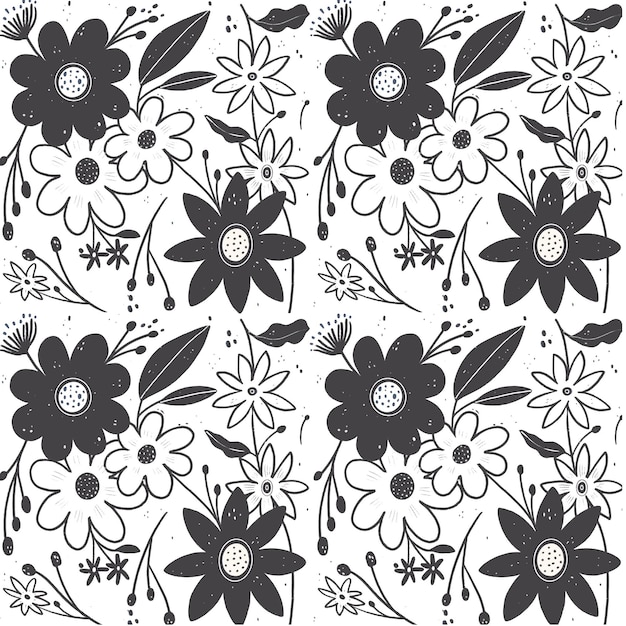 Engraving hand drawn pressed flowers pattern