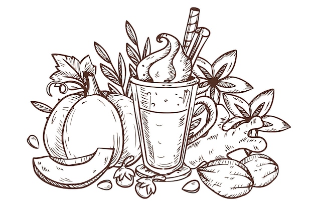 Engraving hand drawn pumpkin spice illustration