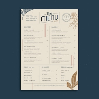 Engraving hand drawn rustic restaurant menu template