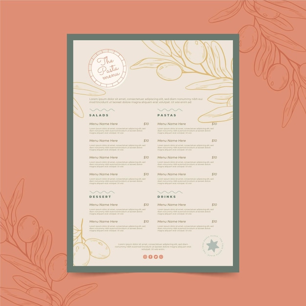 Free vector engraving hand drawn rustic restaurant menu