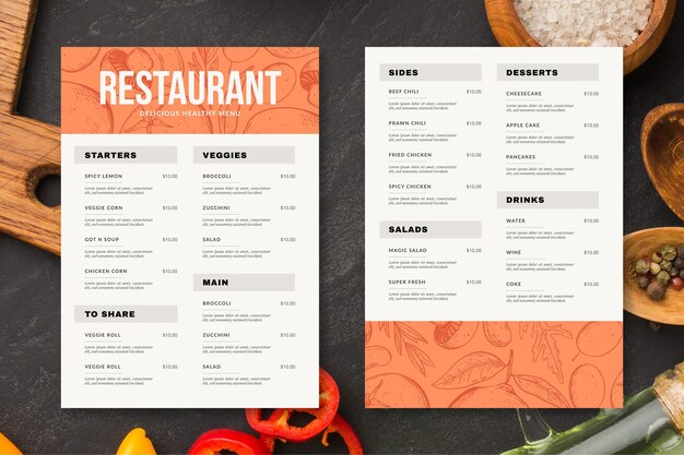 Engraving hand drawn rustic vertical restaurant menu template