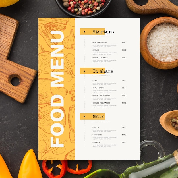 Engraving hand drawn rustic vertical restaurant menu template