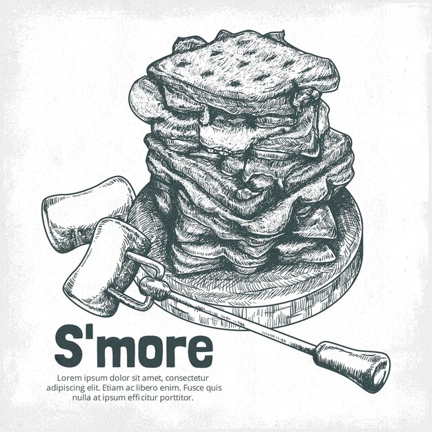 Engraving hand drawn s'mores dessert illustrated