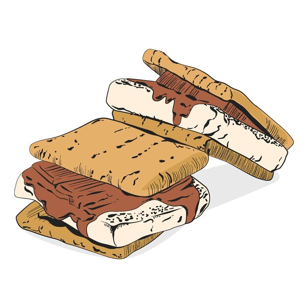 Engraving hand drawn s'mores dessert illustrated