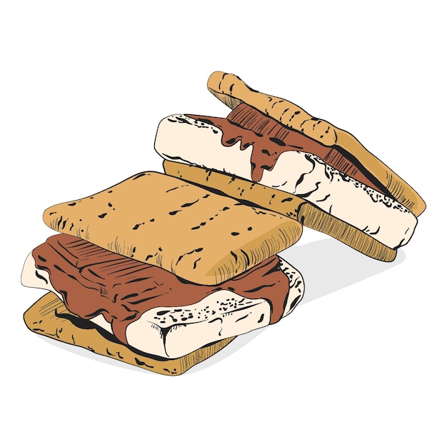 Engraving hand drawn s'mores dessert illustrated