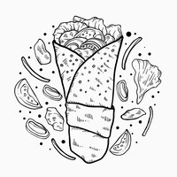 Engraving hand drawn shawarma illustration
